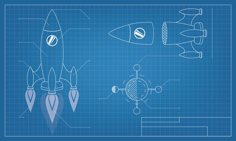 A blueprint of a rocketship